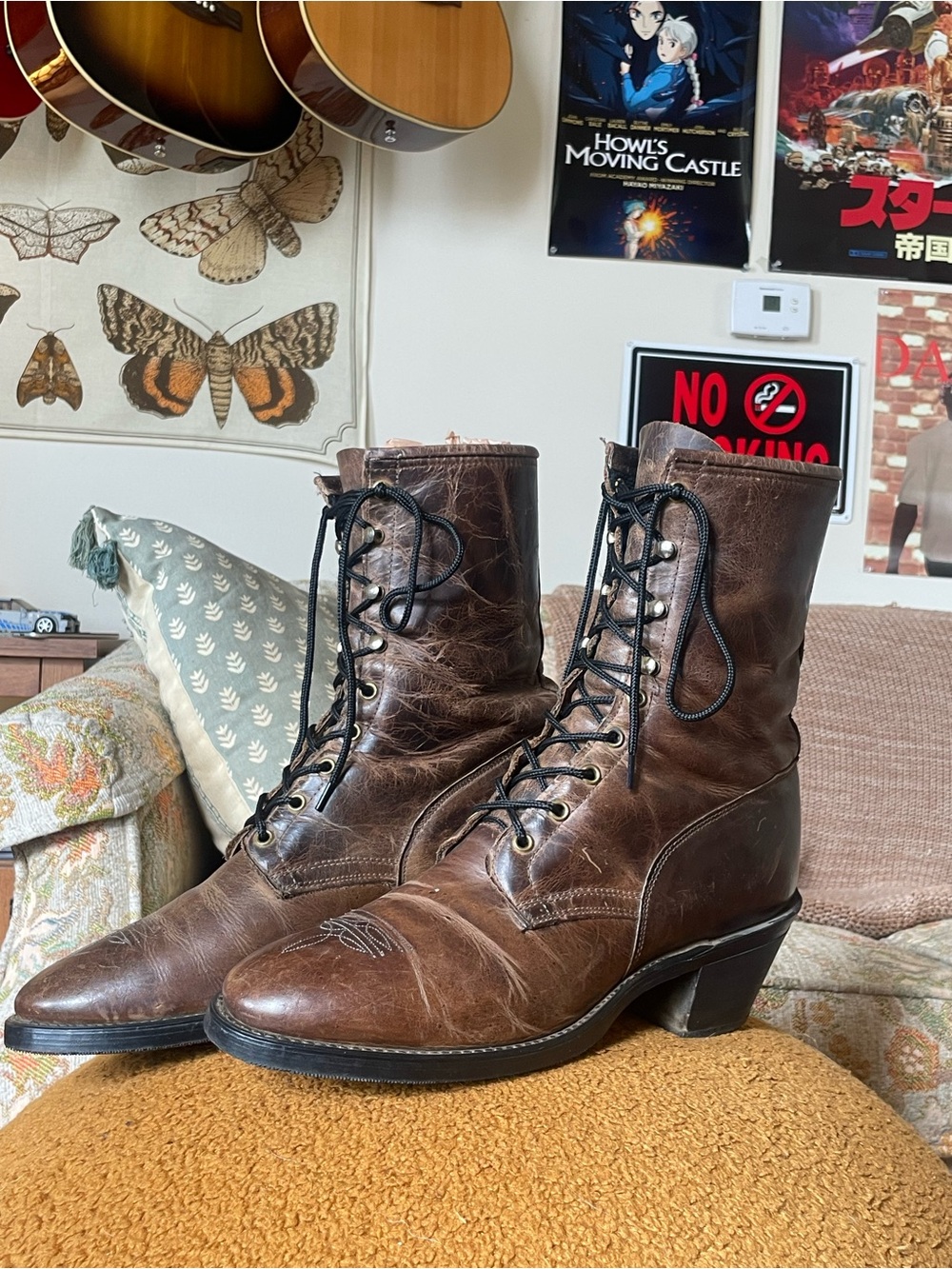 Laredo USA Brown Leather Lace-Up Packer Western Boots